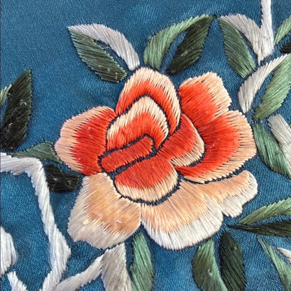 Vintage Chinese Silk Placemat with Floral Bird Embroidered Center - Brocade